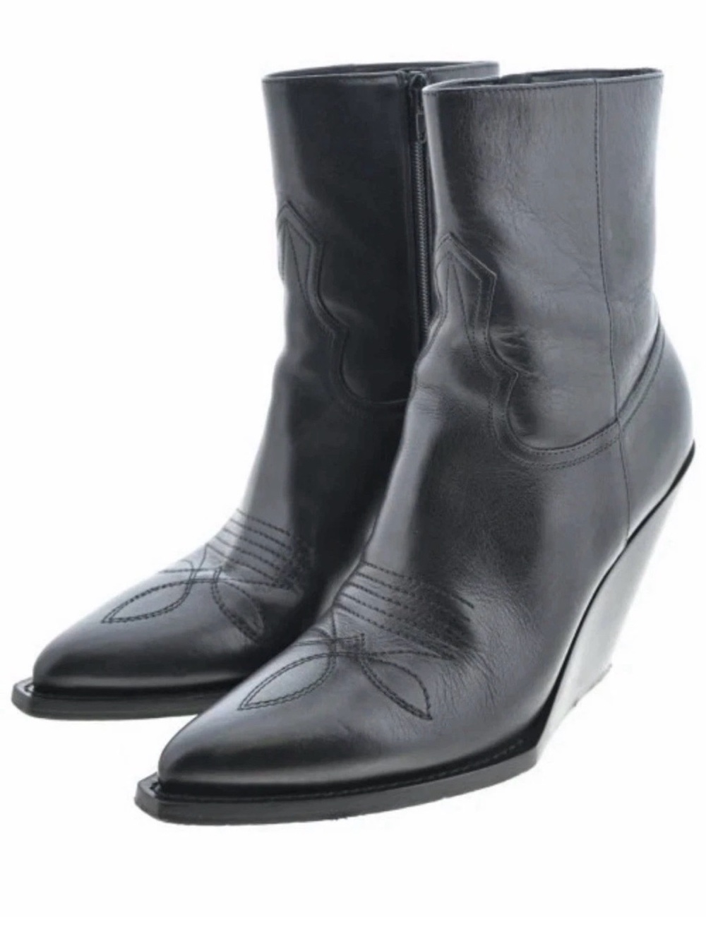 Celine Black Leather Pointed Wedge Ankle Boot Size 38/8 Excellent Morgan Stewart